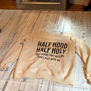 SHEIN Cream Long Sleeve Tee with Bold Text